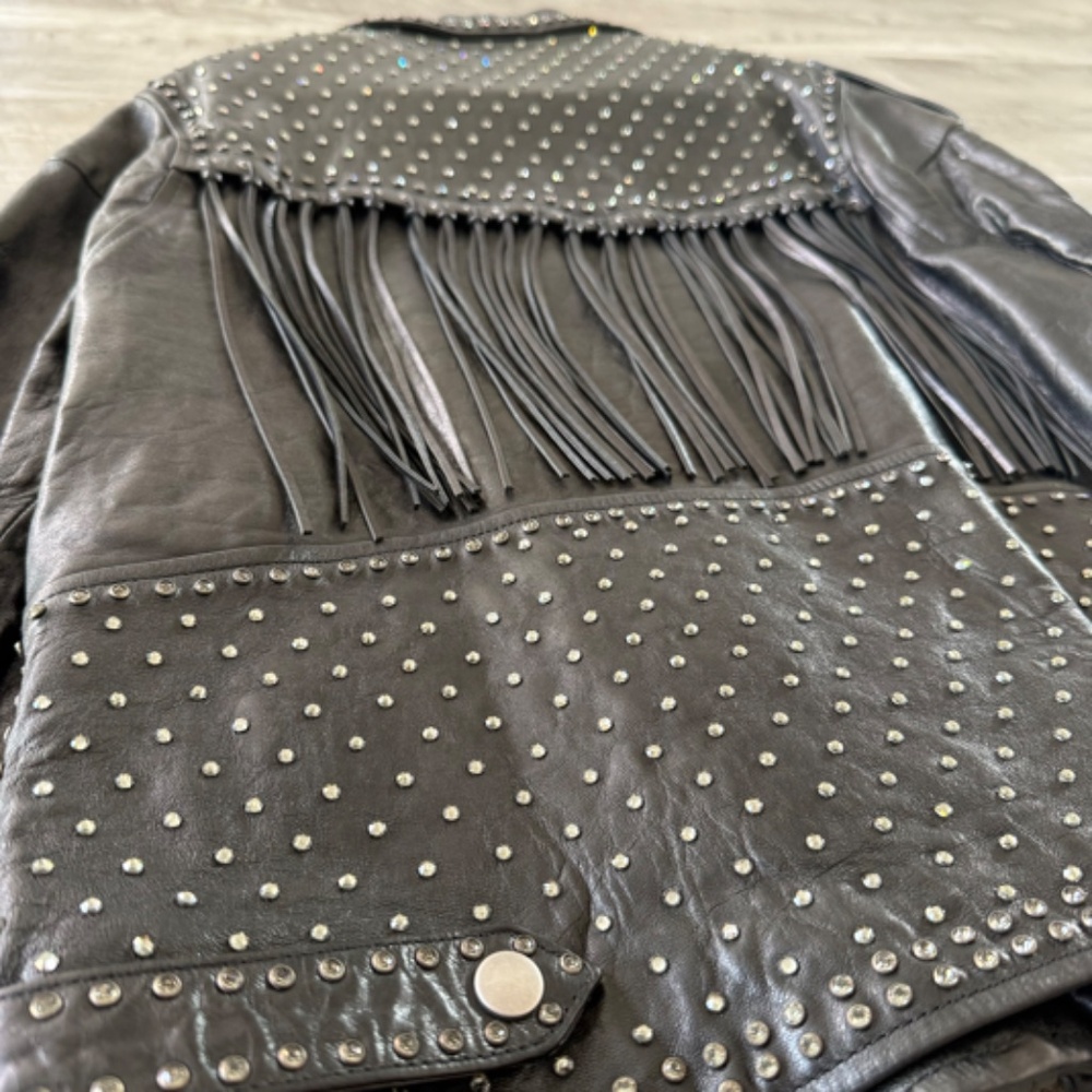 Valentino Studded Fringe Leather Biker Jacket - Picture 12 of 12